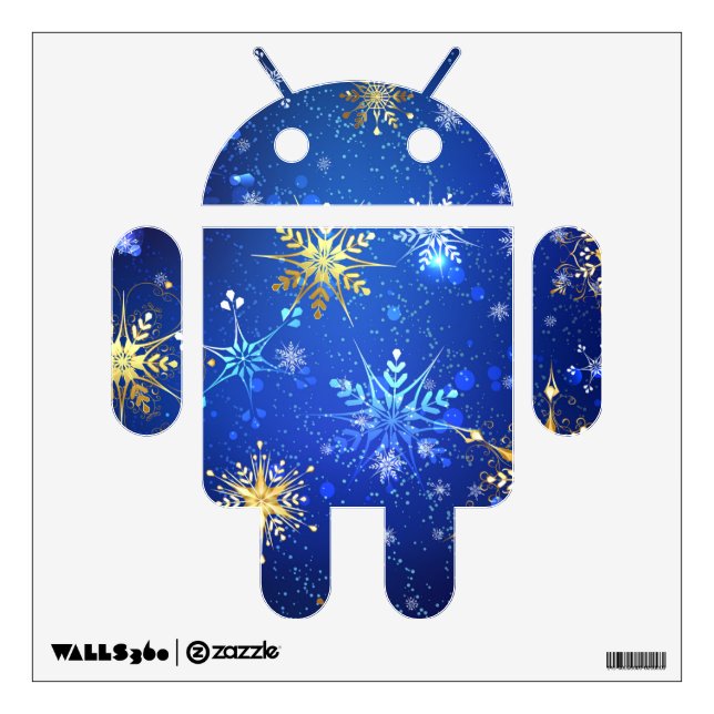 XMAS Blue Background with Golden Snowflakes Wall Decal (Front)