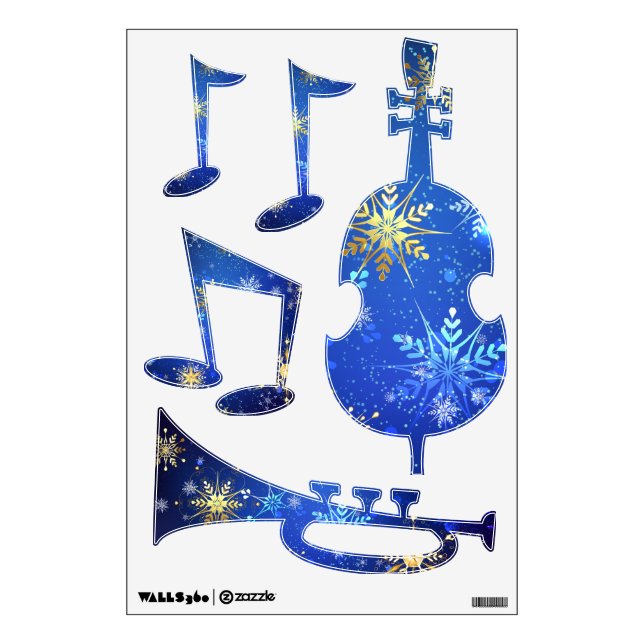XMAS Blue Background with Golden Snowflakes Wall Decal (Front)