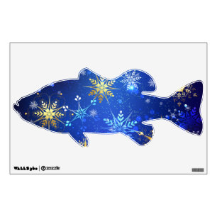 XMAS Blue Background with Golden Snowflakes Wall Decal
