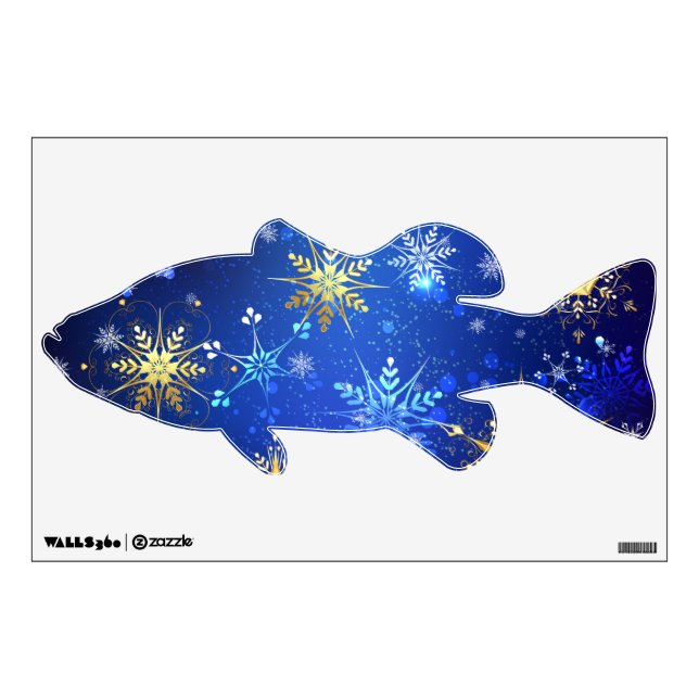 XMAS Blue Background with Golden Snowflakes Wall Decal (Front)