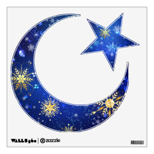XMAS Blue Background with Golden Snowflakes Wall Decal