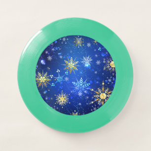 XMAS Blue Background with Golden Snowflakes Wham-O Frisbee