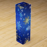 XMAS Blue Background with Golden Snowflakes Wine Box<br><div class="desc">Blue Christmas background with gold and white jewelry snowflakes. Golden snowflakes. XMAS.</div>