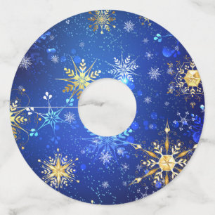 XMAS Blue Background with Golden Snowflakes Wine Glass Tag