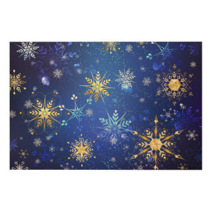 XMAS Blue Background with Golden Snowflakes Wood Wall Art