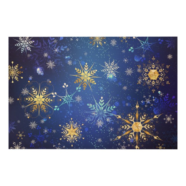 XMAS Blue Background with Golden Snowflakes Wood Wall Art (Front)