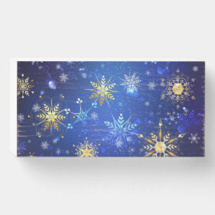 XMAS Blue Background with Golden Snowflakes Wooden Box Sign