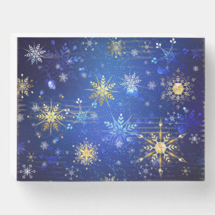 XMAS Blue Background with Golden Snowflakes Wooden Box Sign