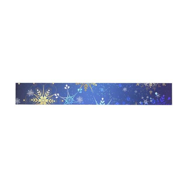 XMAS Blue Background with Golden Snowflakes Wrap Around Address Label (Individual)