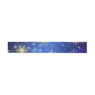 XMAS Blue Background with Golden Snowflakes Wrap Around Label
