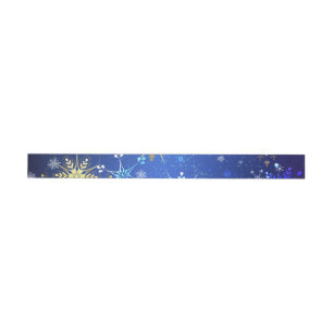 XMAS Blue Background with Golden Snowflakes Wrap Around Label