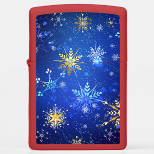 XMAS Blue Background with Golden Snowflakes Zippo Lighter