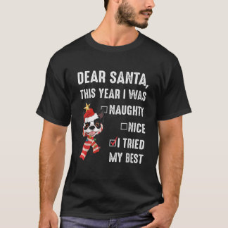 Xmas Boston Terrier Lover I Was Naughty I Tried My T-Shirt