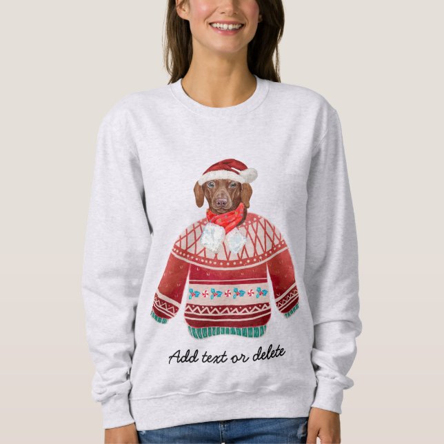 Xmas Brown Dachshund Ugly Christmas Weiner Dog Mom Sweatshirt (Front)