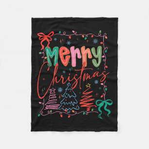 Xmas Buffalo Plaid Red White Green Merry Christmas Fleece Blanket