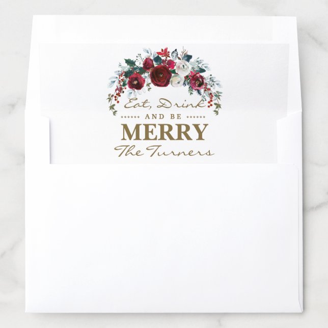 Xmas Burgundy Floral Pine Eat Drink and be Merry Envelope Liner (In Envelope)