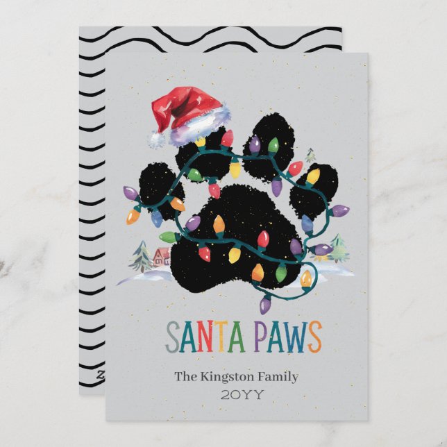 Xmas Card Personalized Santa Paw Print (Front/Back)