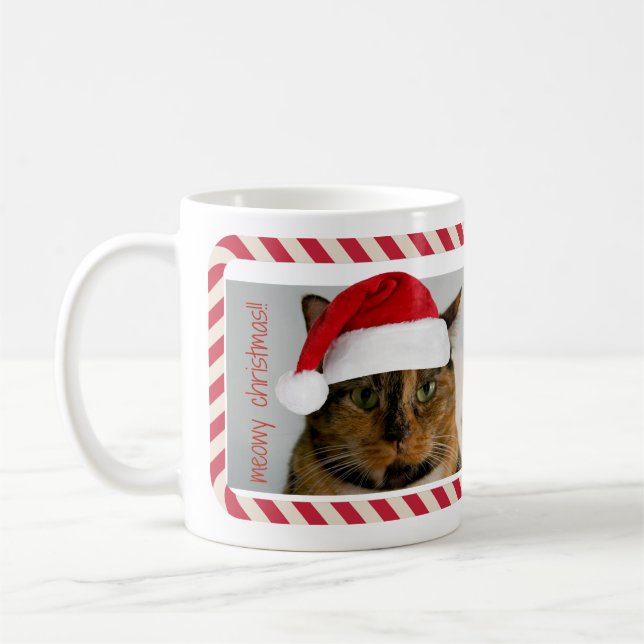 Xmas Cat in Santa Hat, Meowy Christmas! Mug (Left)
