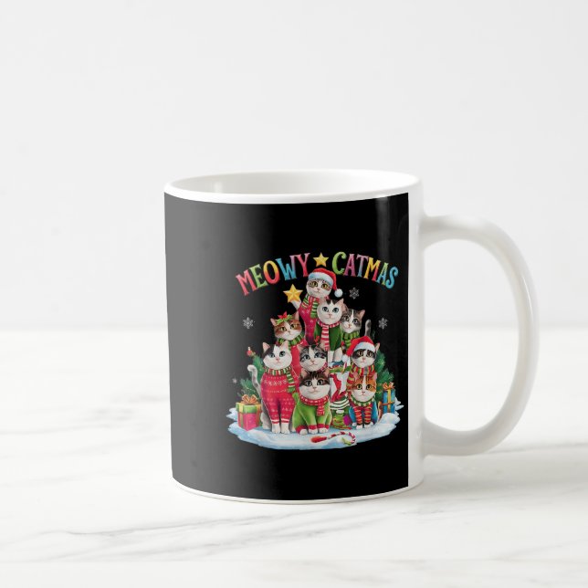 Xmas Cat Lover Meowy Catmas Cat Christmas Tree Lig Coffee Mug (Right)