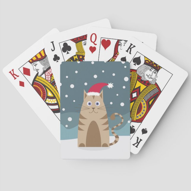 Xmas cat wearing santa hat  poker cards (Back)