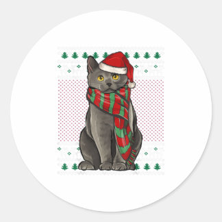 Xmas Chartreux Cat Santa Hat Ugly Chris Classic Round Sticker