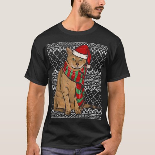 Xmas Chausie Cat Santa Claus Hat Ugly C T_Shirt