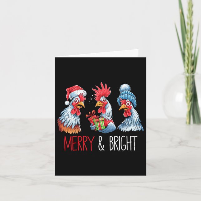 Xmas Chickens Santa Hat Christmas Farm Animal Funn Card (Front)