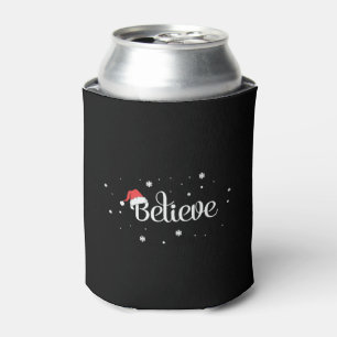 Xmas Christmas Believe Snowflakes Santa Hat Can Cooler