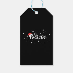 Xmas Christmas Believe Snowflakes Santa Hat Gift Tags