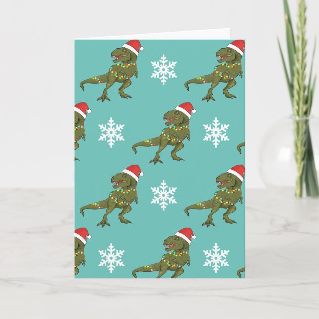 Xmas Christmas Dinosaur T-Rex Santa Greeting Card (Front)