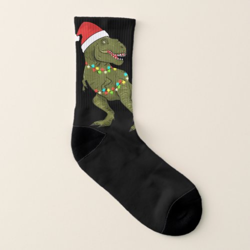 Xmas Christmas Dinosaur T_Rex Santa Socks