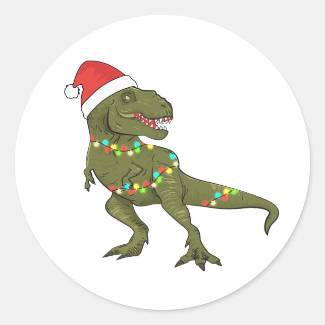 Xmas Christmas Dinosaur T-Rex Santa Stickers (Front)