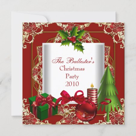 Xmas Christmas Party Red White Gold Green Invitation
