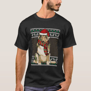 Xmas Collie Dog Santa Hat Ugly Christmas T-Shirt