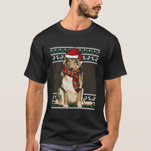 Xmas Collie Dog Santa Hat Ugly Christmas T_Shirt