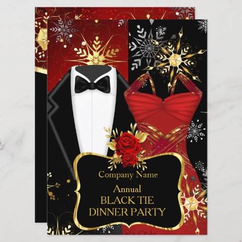 Xmas Corporate Black Tie Dinner Party Red Tux Invitation