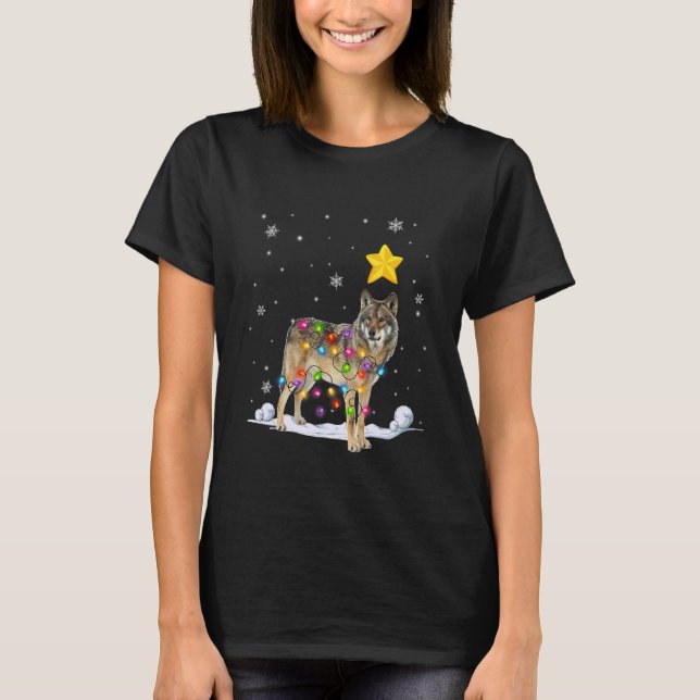 Xmas Coyote Animals  Christmas Tree Lights T-Shirt (Front)