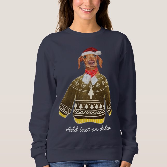 Xmas Cream Dachshund Ugly Christmas Weiner Dog Mom Sweatshirt (Front)