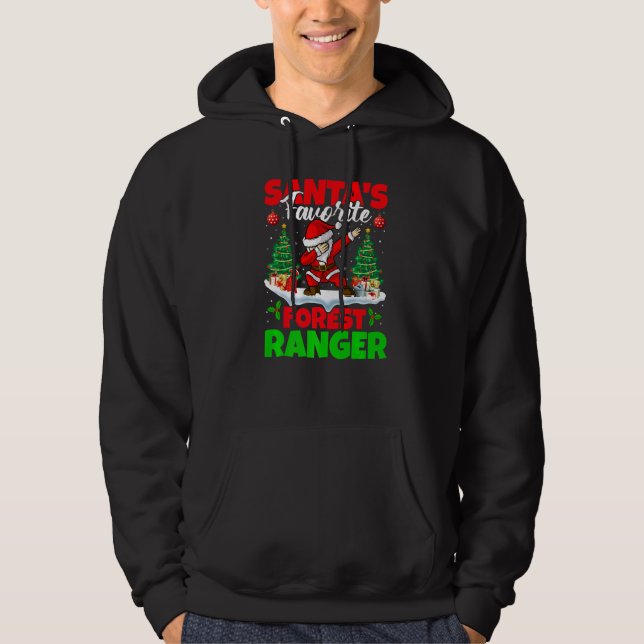 Xmas Dabbing Santa S Favorite Forest Ranger Christ Hoodie (Front)