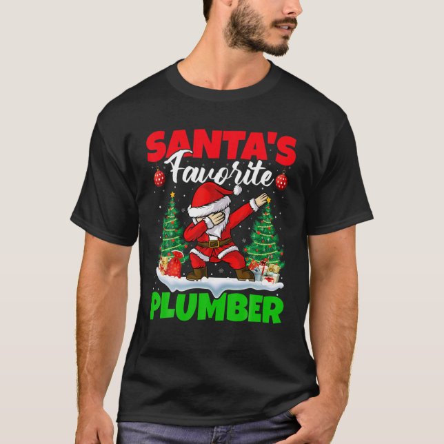 Xmas Dabbing Santa's Favorite Plumber Christmas T-Shirt (Front)