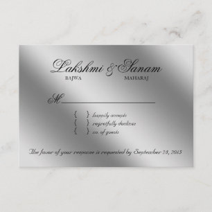 Xmas Damask RSVP Wedding Reply Sparkle Red Card