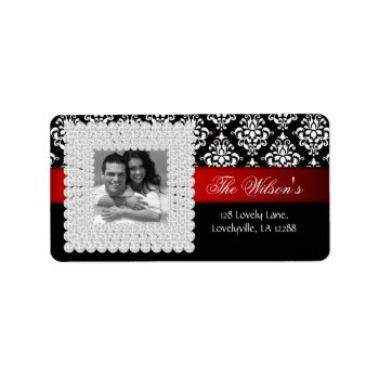 Xmas Damask Wedding Jewel Black Red White Label by WeddingShop88 at Zazzle