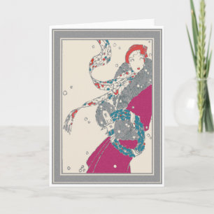 Xmas Deco Wreath Shopper in the Wind Holiday Card