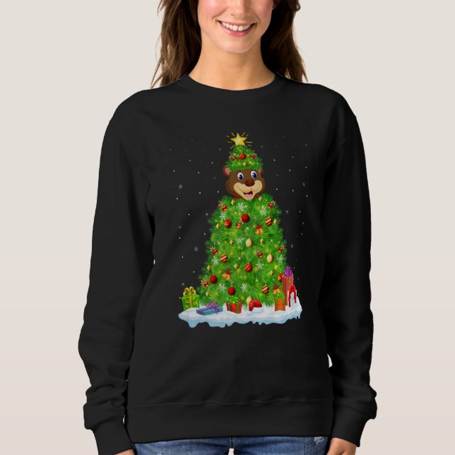 Xmas Decorations Lights Santa Bear Christmas Tree  Sweatshirt (Front)