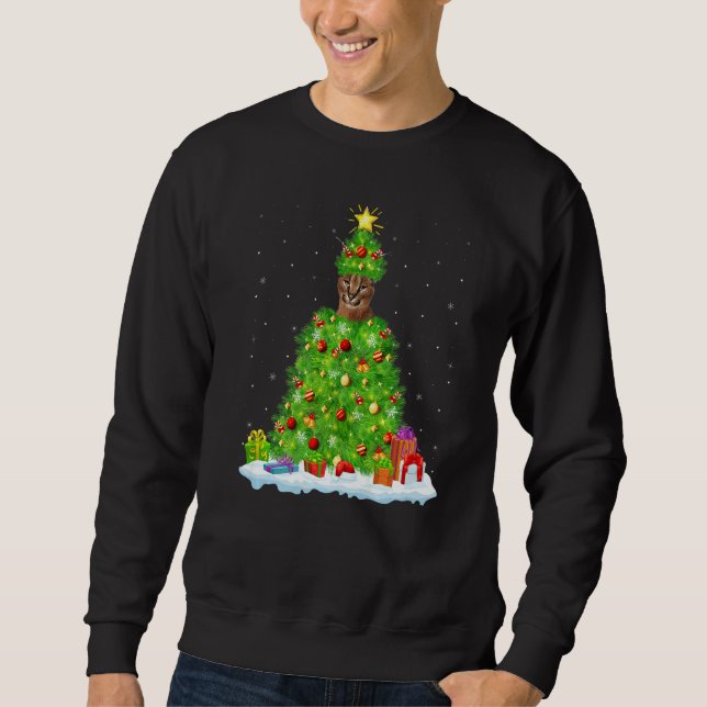 Xmas Decorations Lights Santa Caracal Christmas Tr Sweatshirt (Front)