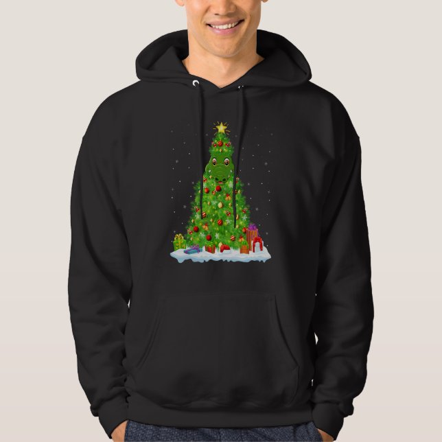 Xmas Decorations Lights Santa Crocodile Christmas  Hoodie (Front)