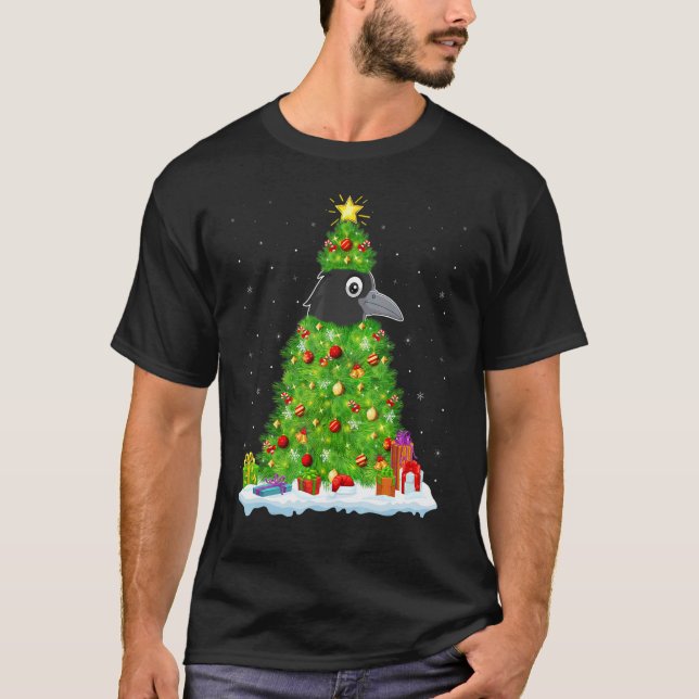 Xmas Decorations Lights Santa Crow Bird Christmas  T-Shirt (Front)