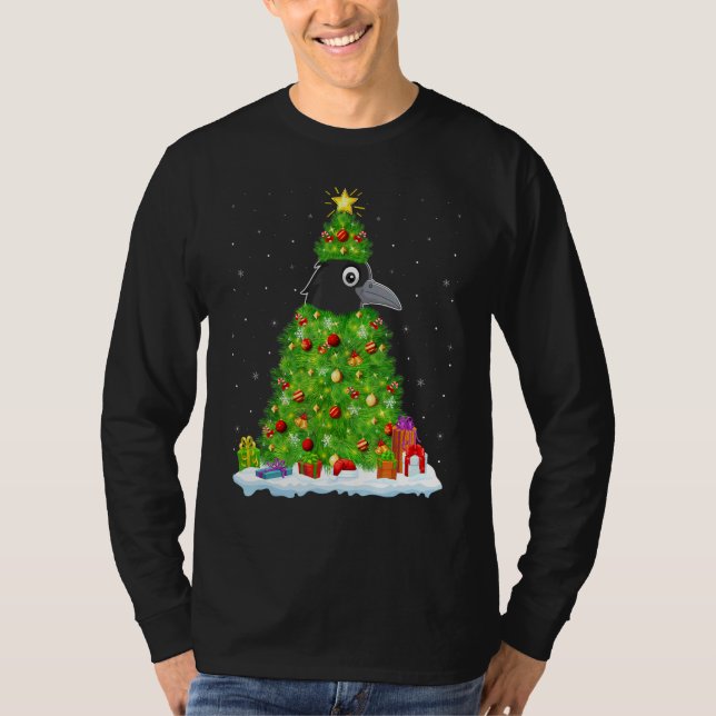 Xmas Decorations Lights Santa Crow Bird Christmas  T-Shirt (Front)