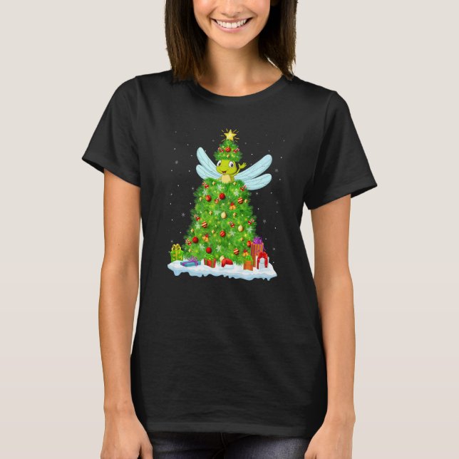 Xmas Decorations Lights Santa Dragonfly Christmas  T-Shirt (Front)