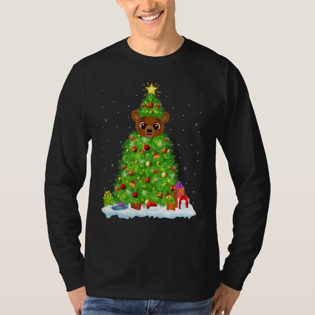 Xmas Decorations Lights Santa Grizzly Bear Christm T-Shirt (Front)